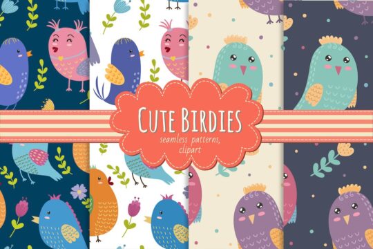 Cute Birdies: patterns&clipart