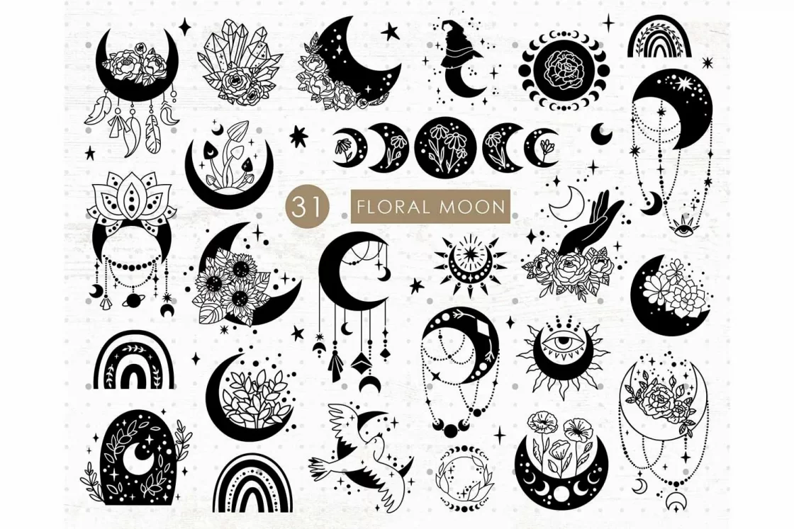 Moon and Flowers Celestial SVG Bundle